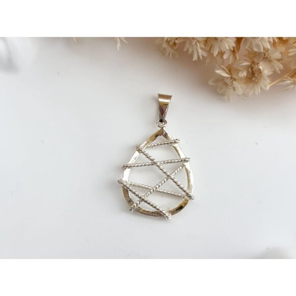 Abstract Beaded Wrapped Teardrop Sterling Silver 925 Vintage Pendant - Picture 2 of 10